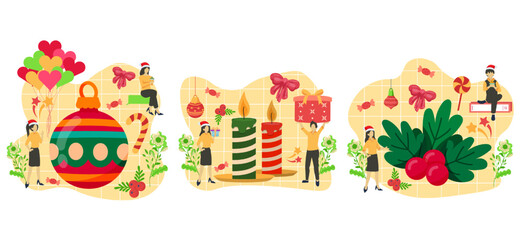 Flat Bundle Christmas Celebration Design Illustration