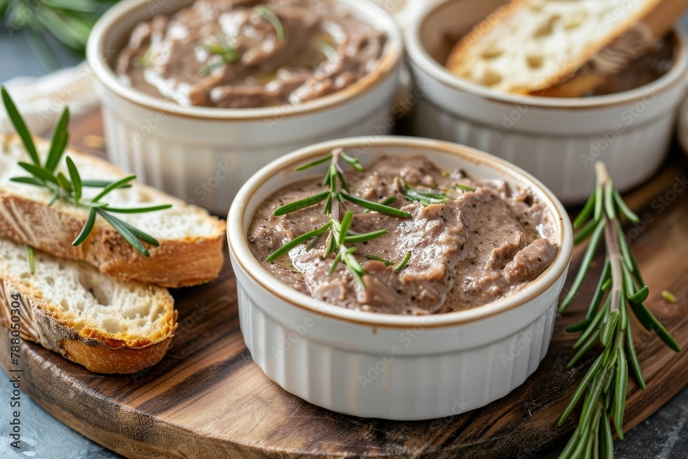 Wall mural homemade chicken liver pate with bread and rosemary