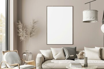 Beige Scandinavian Interior with Poster Mockup created with Generative AI