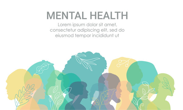 Mental Health banner. People stand side by side together. Flat vector illustration.c