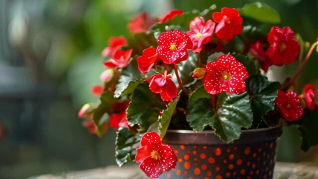 video red polka dot begonia in pot