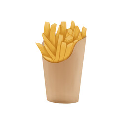 French fries illustration in brown paper packaging