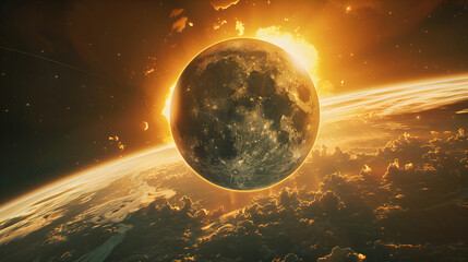 Detailed image of planet with sun in backdrop. Suitable for astronomy and space exploration concepts