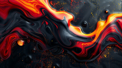 Abstract oily liquid in black, red and yellow colors - obrazy, fototapety, plakaty