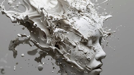 Paint explosion in a woman head profile