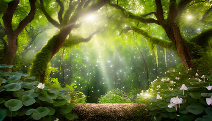 Fototapeta na wymiar Enchanted Forest Canopy background. Generative AI.