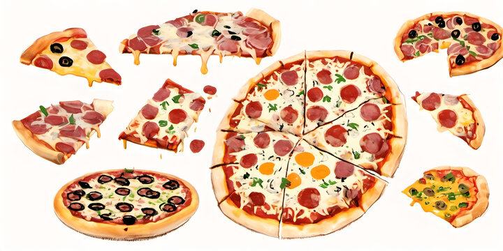 set of pizza with different shapes