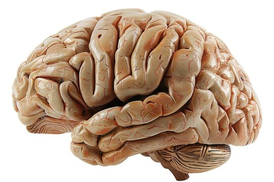 Model of the human brain with convolutions. Anatomical model of an organ isolated on a white background