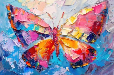 "Impressionist Elegance: Colorful Butterfly in Acrylic Brushstrokes"