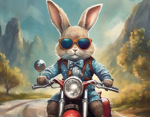 Easter bunny on a motorbike.