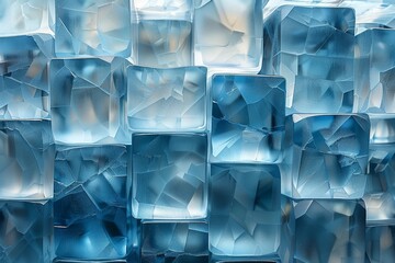 A visually captivating image presenting an array of blue-tinted ice cubes creating a cool and refreshing abstract pattern