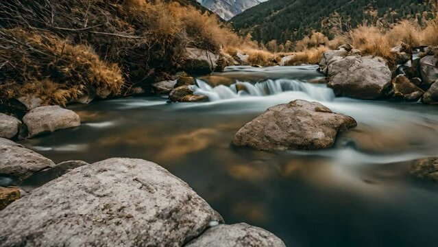 river flow with lots of cinematic rocks
