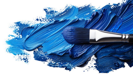 Dark blue ink brush stroke, Cerulean blue brush splashes isolated on transparent background
