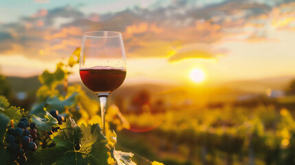 Wine tasting in Champagne vineyard at sunset