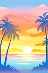 Fototapeta na wymiar Tropical Sunset, Palm silhouettes against a dramatic, colorful tropical sunset