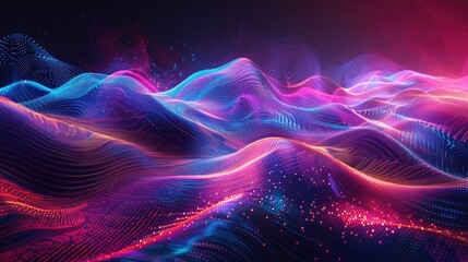 Festive Background with abstract waves and vibrant neon colors against a dark backdrop