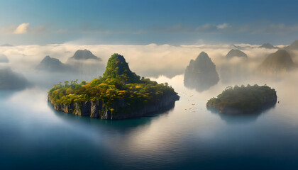 Mystical Floating Islands background. Generative AI. - obrazy, fototapety, plakaty