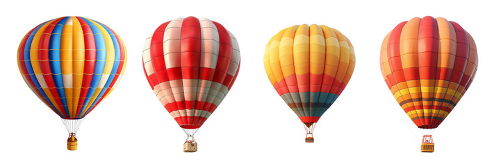 Naklejka premium Three colorful hot air balloons floating in the sky isolated transparent background