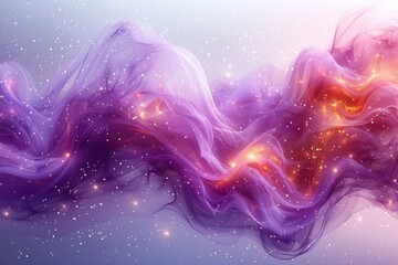 Ethereal digital art portraying a wavy abstract violet cosmic texture with twinkling stars and...