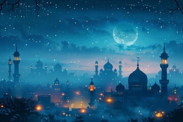 Enhance Your Ramadan Observance with Our Cultural Background Vectors: Featuring Festive Lights, Devotional Symbols, and Traditional Celebrations - obrazy, fototapety, plakaty