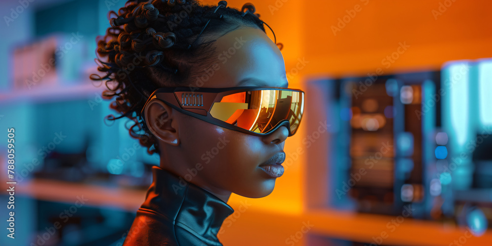 Wall mural young female agent with modern sunglasses