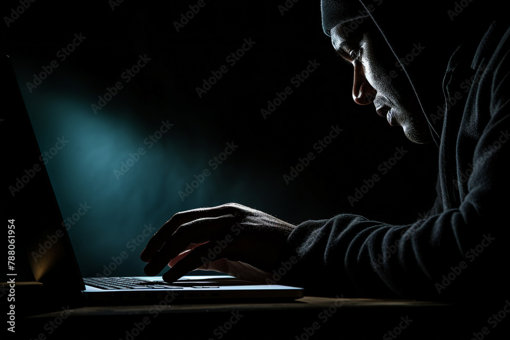Poster generated with ai image of man hands typing on a laptop keyboard