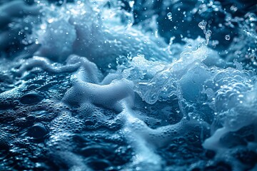 Close up of water splashes in blue tone. Abstract background.