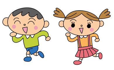 元気に笑顔で走る子供男女