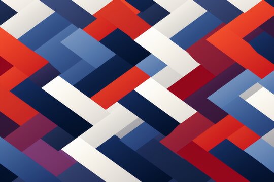 A contemporary abstract featuring a geometric pattern of bold color blocks in red, white, blue, and purple, suitable for modern designs.