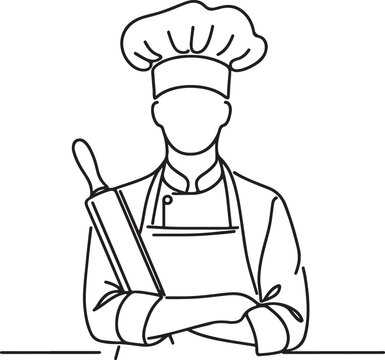 recommend clip art: male female kids chef in one line art, vector illustration, isolated on transparent background