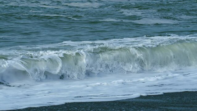 Sea Waves With Foam Near Shore. Sea Ocean Beautiful Waves. Raw Natural Wonders. Slow motion.
