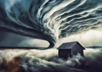 嵐の概念で空に渦巻く竜巻 - obrazy, fototapety, plakaty