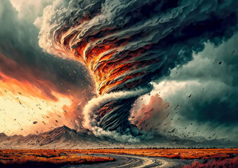 嵐の概念で空に渦巻く竜巻 - obrazy, fototapety, plakaty