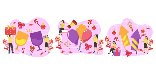 Flat Bundle New Year Celebration Design Illustration
