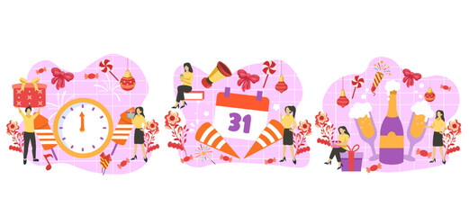 Flat Bundle New Year Celebration Design Illustration
