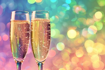 Festive LGBTQ Toasting: Hearts, Champagne, and Bubbly Spills—Perfect for Wedding Backgrounds, NYE Celebrations, and Birthday Festivities - obrazy, fototapety, plakaty