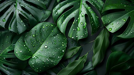 Detailed Monstera Leaf and Water Droplets Wallpaper with Realistic Details