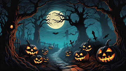 Halloween background with full moon
