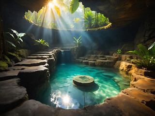 Plakat Natural hot water spa view in grotto