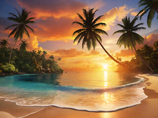 Fototapeta premium Tropical landscape view from beach under sunset