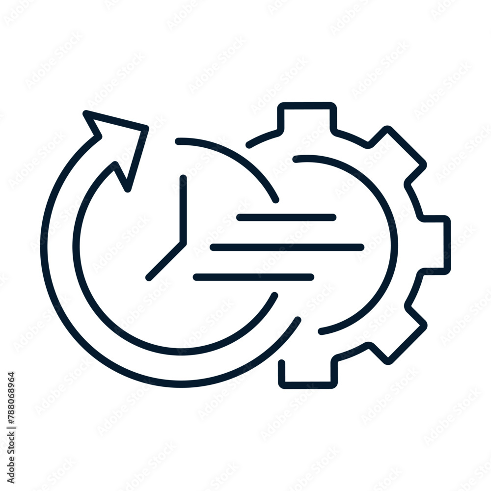 Poster the concept of speeding up the work process. vector linear icon isolated on white background.