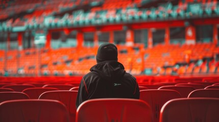 Solitary Spectator in Empty Red Stadium Seating