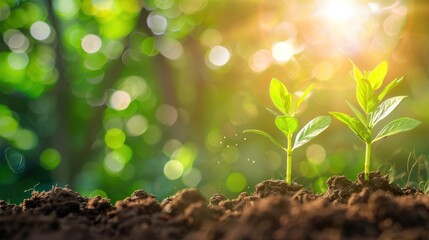 Plants growing in soil,growth concept