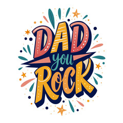 Dad you Rock lettering for greeting cards, social media. Retro design element. digital craft style. Father's day