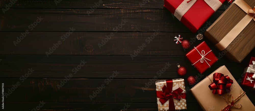 Canvas Prints a wooden table with a bunch of red boxes on it