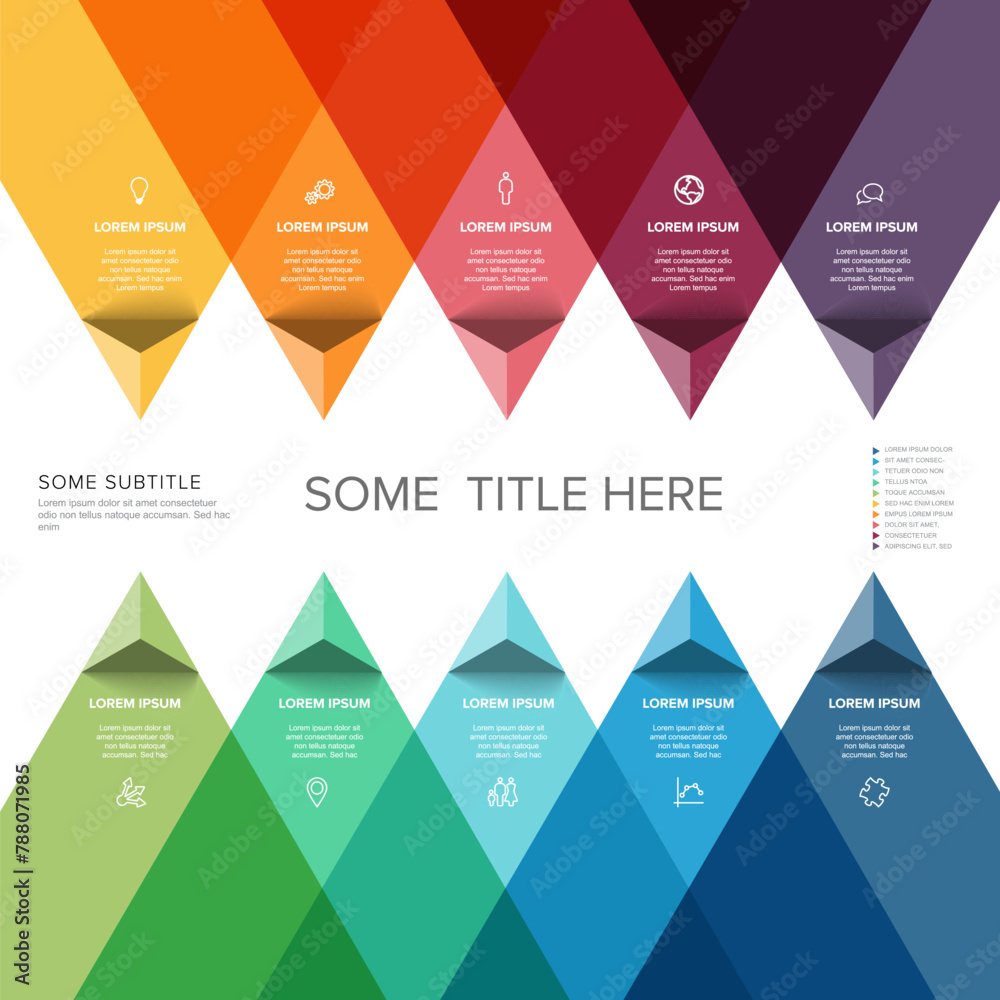 Poster vector multipurpose infographic template with ten triangle arrows elements in two rows
