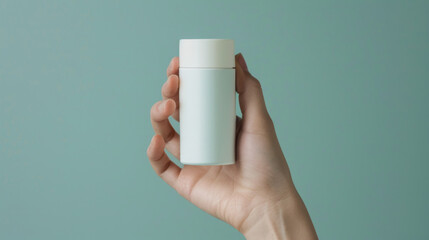 Skincare, hands and person in studio for bottle product for beauty, wellness or cosmetic mockup on green background. Dry skin, fingers and model show dermatology lotion for eczema, acne or psoriasis