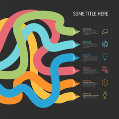 Simple dark infographic with six element option items and thick pastel lines