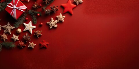 red christmas star on a red background - obrazy, fototapety, plakaty