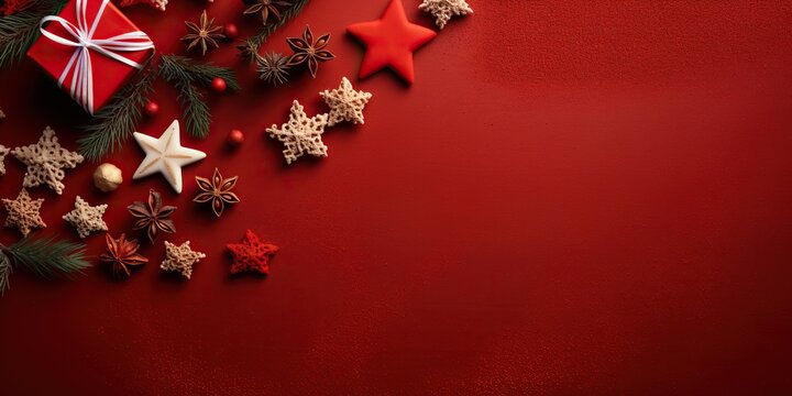 red christmas star on a red background